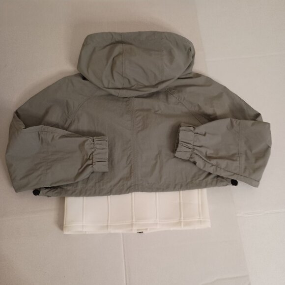 ZARA Contrast Neoprene Effect Hooded Athleisure Jacket Sage Green Women’s Size M - Picture 6 of 14